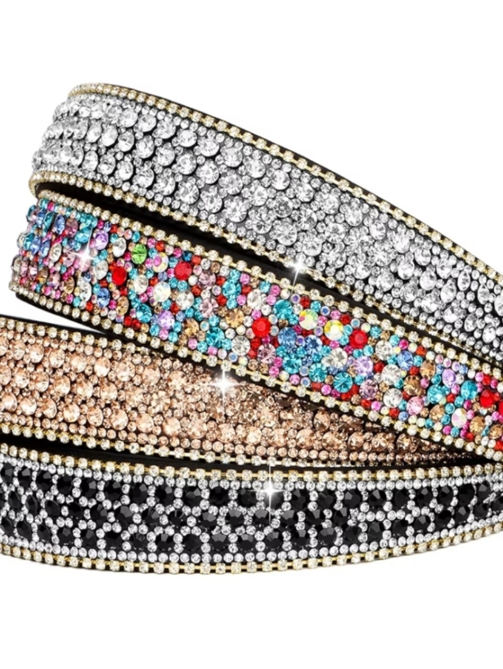 Rhinestone Sparkly Headband Set - Silver, Multicolor, Rose Gold, Black (4 Pack)